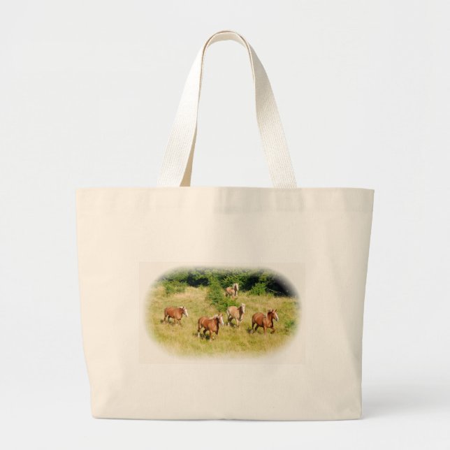Draught   horses in field large tote bag (Front)