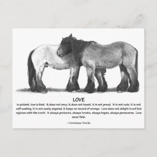 Draught Horses in Pencil: Bible Verses About LOVE Postcard
