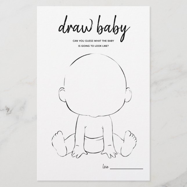 Draw Baby Minimalist Baby Shower Game (Front)