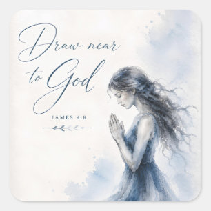 Draw Near to God James 4:8 Christian Watercolor Square Sticker