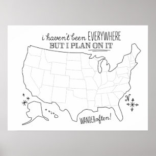 Draw On American Travel Map - Fill in Poster