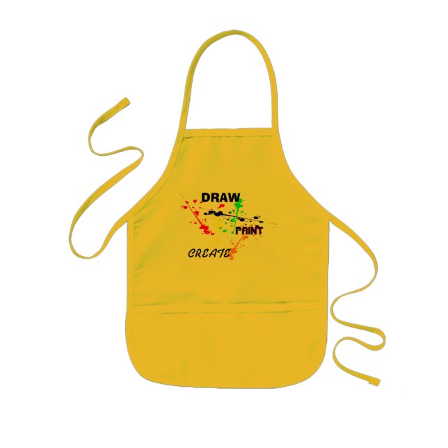 Draw, Paint , Create Yellow kids Art paint splash Kids Apron (Front)