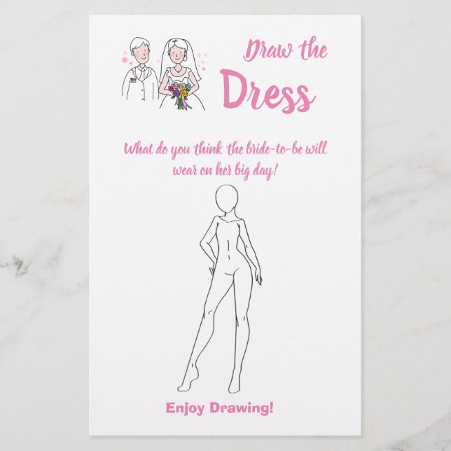 Draw the Dress Bridal Shower Game Card Pink Love (Front)