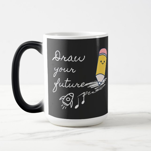 Draw Your Future – Cute Motivational Pencil Design Magic Mug (Left)