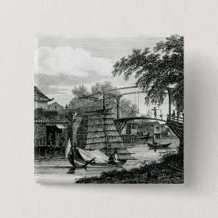 Drawbridge at Malacca, engraved by George Cooke 15 Cm Square Badge