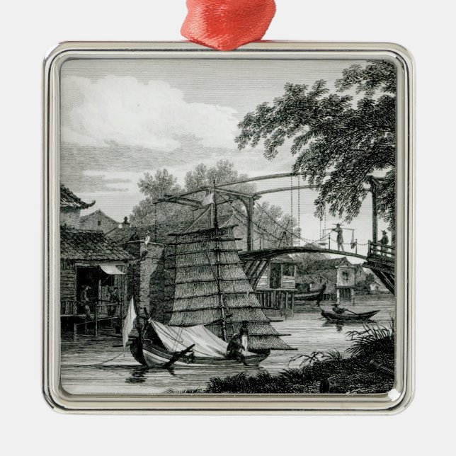 Drawbridge at Malacca, engraved by George Cooke Metal Tree Decoration (Front)