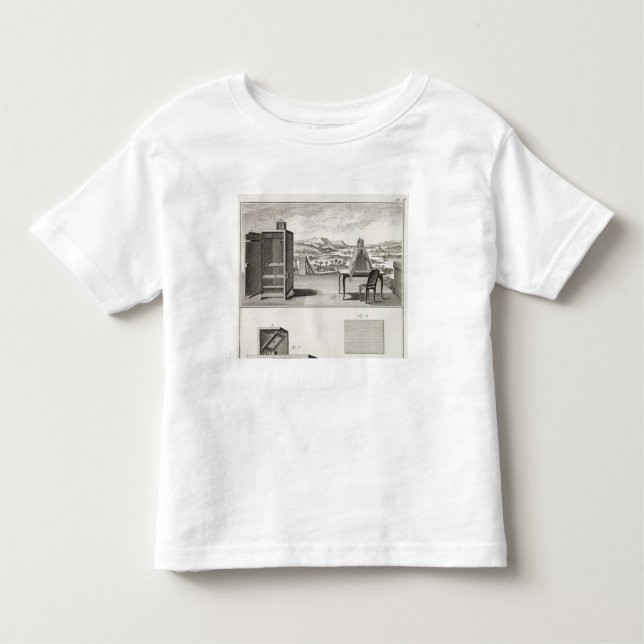 Drawing aids: a basic wooden camera obscura and a toddler T-Shirt (Front)