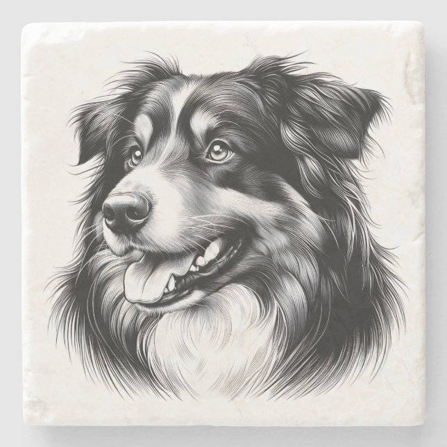 Drawing Australian Shepherd Stone Coaster (Front)
