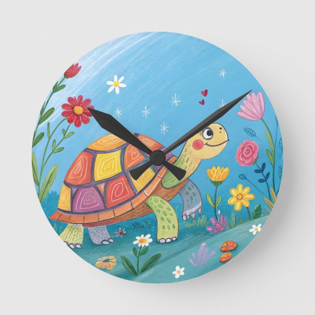 Drawing Baby Turtle Round Clock (Front)