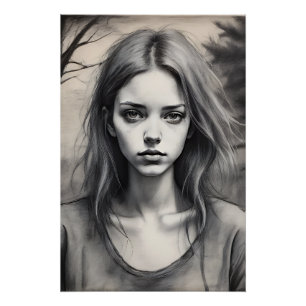 Drawing by a melancholic girl. poster