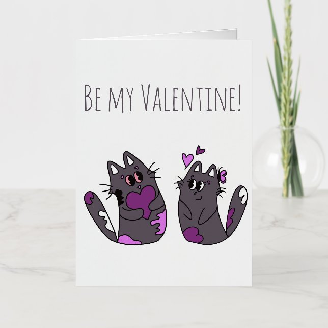 Drawing Cat Hearts Valentines Day Foil Greeting Card (Front)