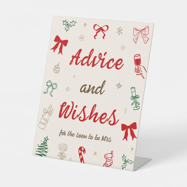 Drawing Christmas Bridal Shower Advice and Wishes Pedestal Sign (Front)