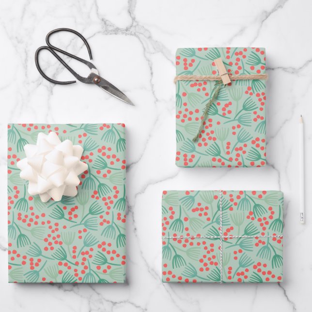 Drawing Christmas Tree Evergreen Pine Needles Wrapping Paper Sheet (Front)