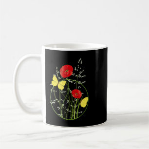 Drawing delicate flowers on the path edge with but coffee mug