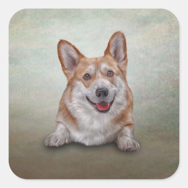 Drawing Dog breed Welsh Corgi Square Sticker (Front)