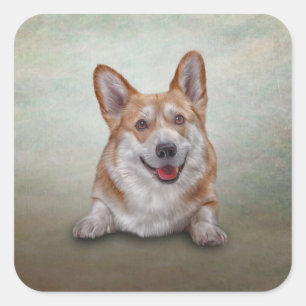 Drawing Dog breed Welsh Corgi Square Sticker