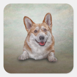 Drawing Dog breed Welsh Corgi Square Sticker