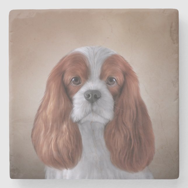 Drawing Dog Cavalier King Charles Spaniel Stone Coaster (Front)