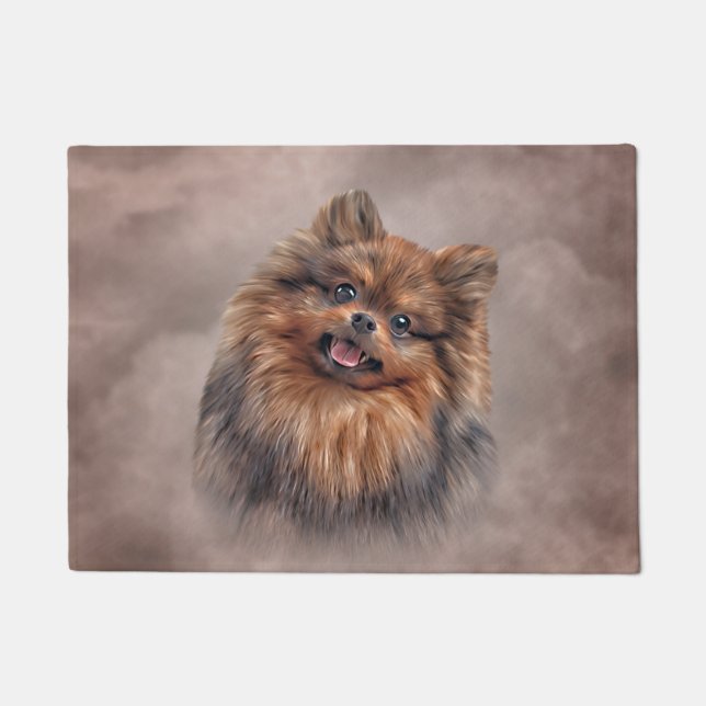 Drawing Dog Pomeranian Spitz Doormat (Front)