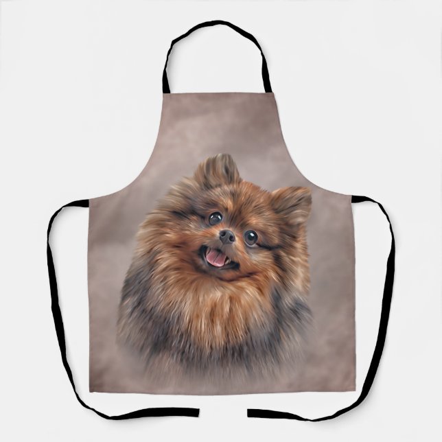 Drawing Dog Pomeranian Spitz Fleece Blanket Apron (Front)