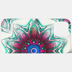 Drawing flower texture of metallic cyan to red ink iPhone 13 pro max case