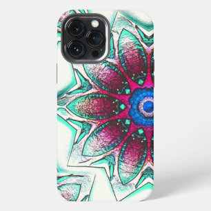 Drawing flower texture of metallic cyan to red ink iPhone 13 pro max case