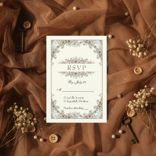 Drawing flowers ivory romantic wedding rsvp card