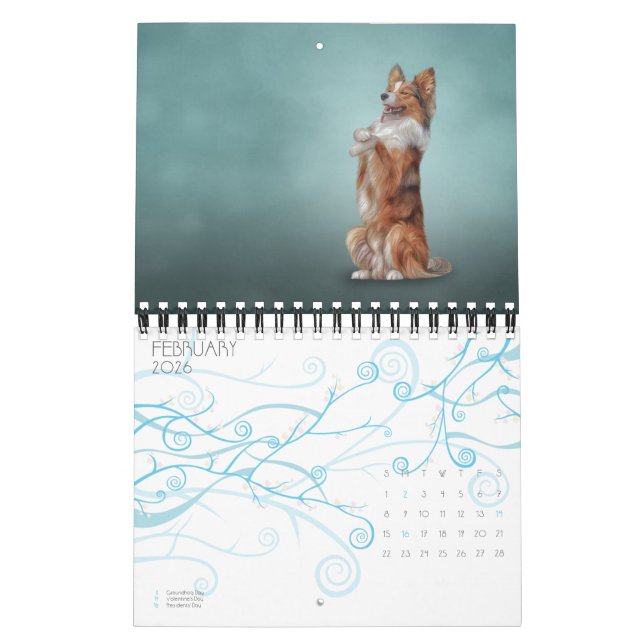 Drawing funny Dogs Calendar (Feb 2026)