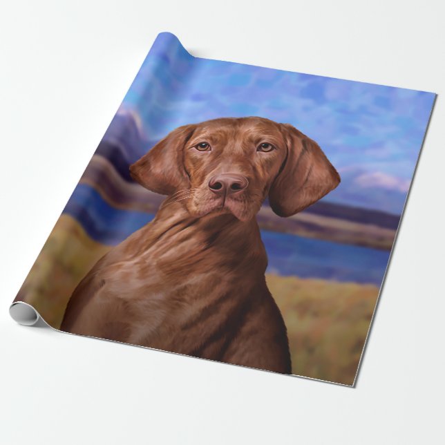 Drawing funny Vizsla Pointer Wrapping Paper (Unrolled)