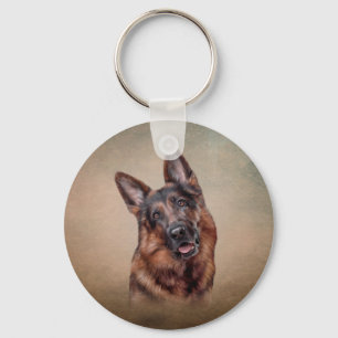 Drawing German Shepherd Dog Key Ring