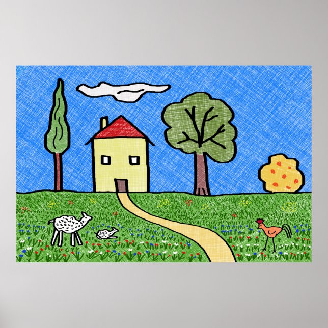 Drawing house in the country poster (Front)