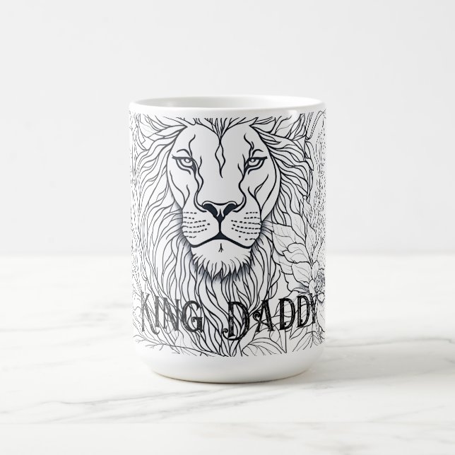Drawing Lion with Flowers King Daddy, Boho Father Coffee Mug (Center)