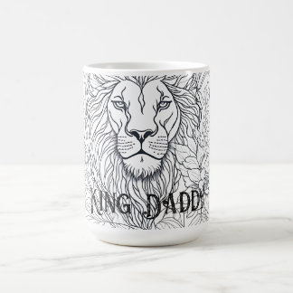 Drawing Lion with Flowers King Daddy, Boho Father Coffee Mug