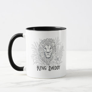 Drawing Lion with Flowers King Daddy, Boho Father Mug