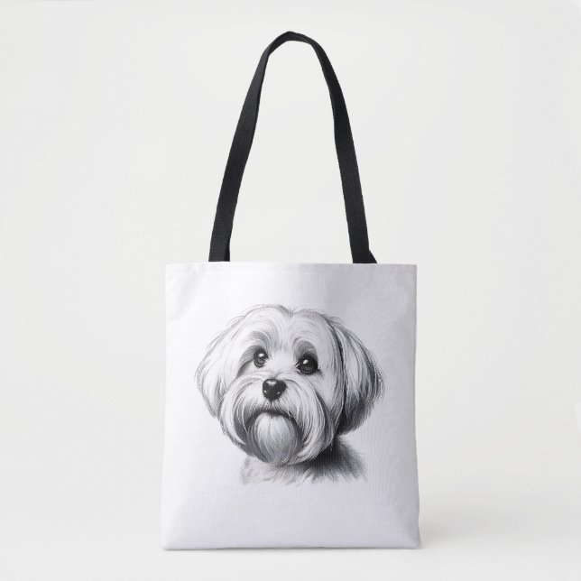 Drawing Maltese Dog Tote Bag (Front)
