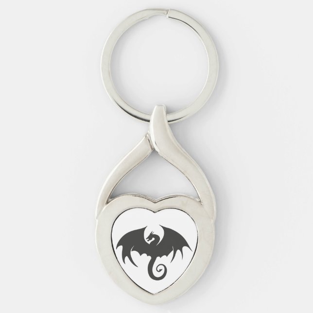 Drawing of a black dragon silhouette key ring (Front)