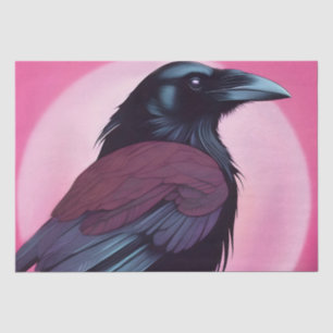 Drawing of a black raven on neon pink tissue paper