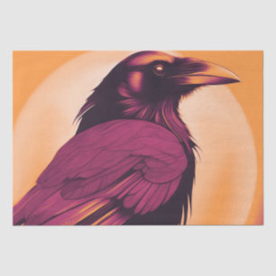 Drawing of a black raven on yellow orange tissue paper