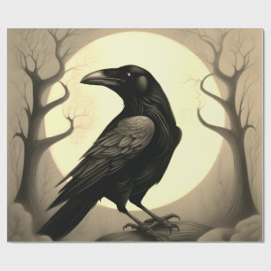 Drawing of a black raven wrapping paper