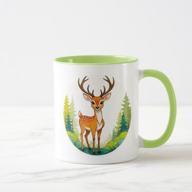 Drawing of a cute deer in the forest. mug (Right)