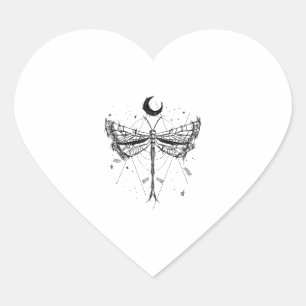 Drawing of a dragonfly in moonlight Boho style Heart Sticker