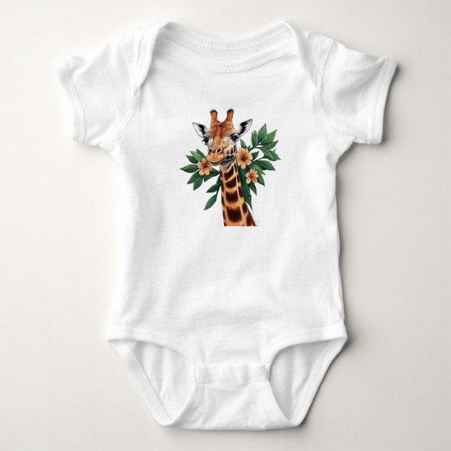 Drawing of a giraffe baby bodysuit (Front)