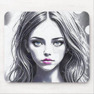 Drawing of a girl with a captivating look mouse pad