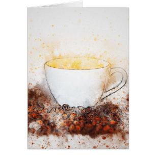 Drawing of a Hot Cup of Coffee Among Coffee Beans