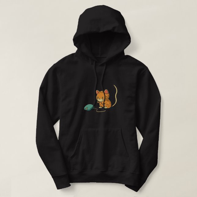 Drawing Of A Kitten Hunting A Computer Mouse Hoodie (Design Front)