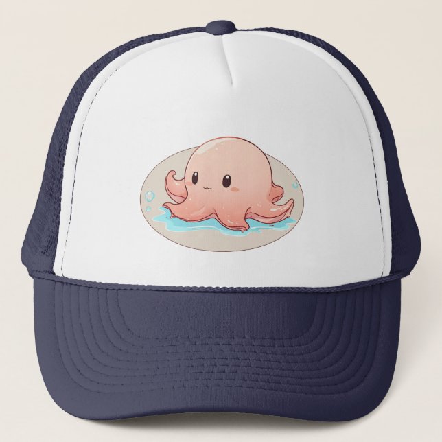 Drawing of a pink Baby Octopus Trucker Hat (Front)
