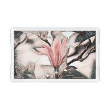 Drawing of a pink magnolia flower branch acrylic t