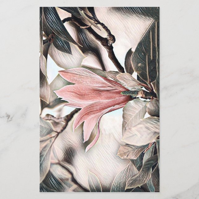 Drawing of a pink magnolia flower Paper Sheet (Front)