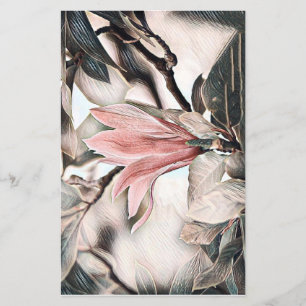 Drawing of a pink magnolia flower Paper Sheet