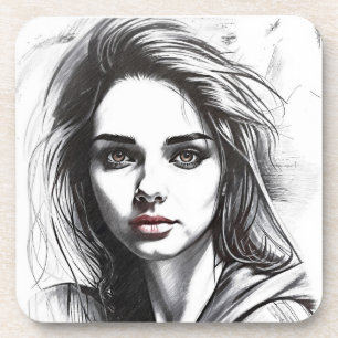 Drawing of a portrait of a woman coaster